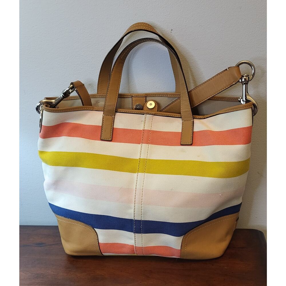 Coach Hadley Multistripe Canvas/Leather Duffle Tote M1382-F30041 - Picture 11 of 16